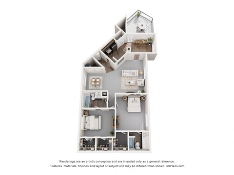 Floor plan for 2 beds, 2 baths, 1351 sqft
